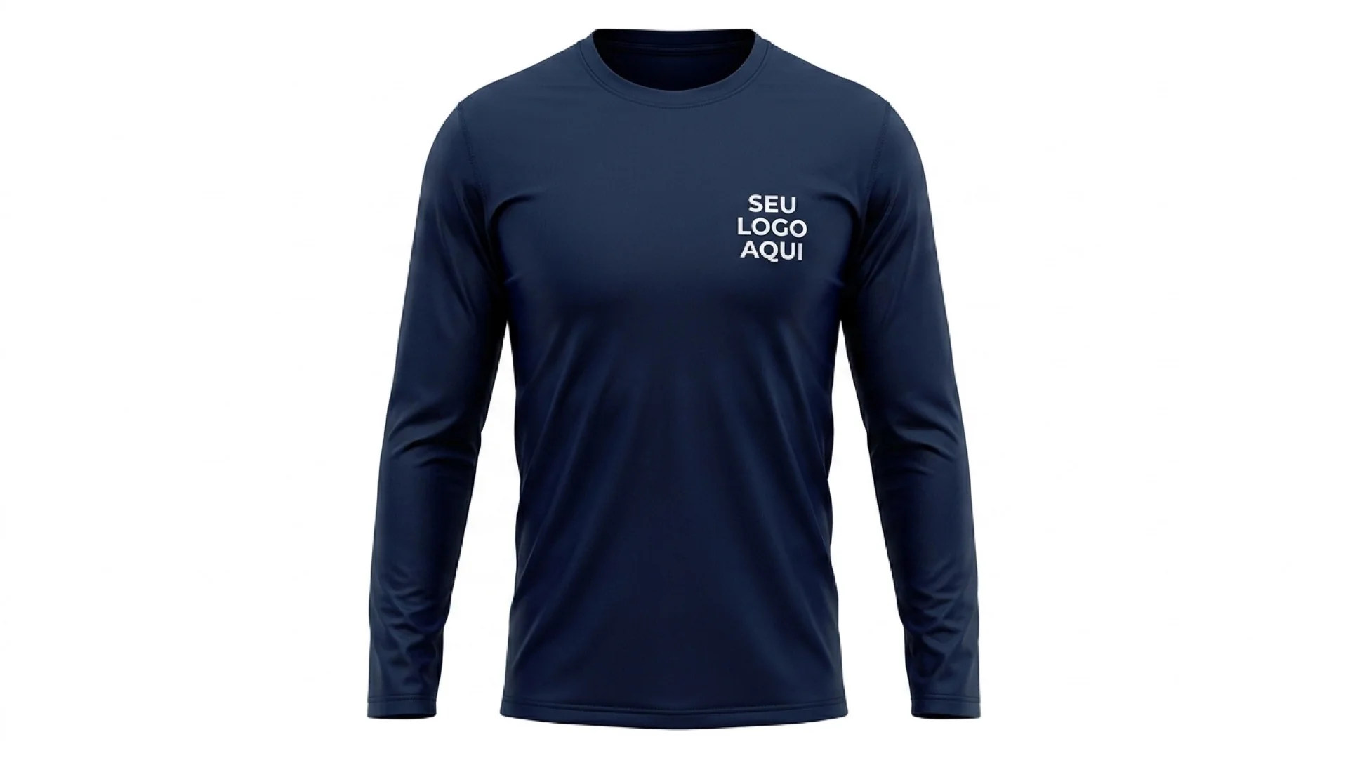 Referência Camiseta UV manga longa Personalizada — vista frontal, lateral e traseira com área de logo